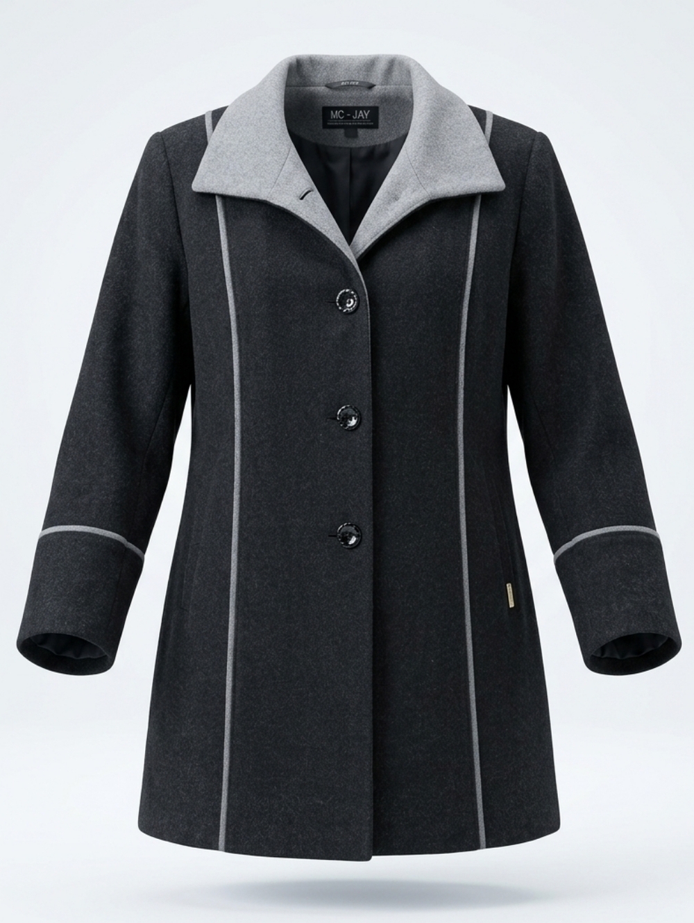 Vintage Me-Jay Superfine Virgin Wool And Cashmere Dark Grey Women's Coat Size XL